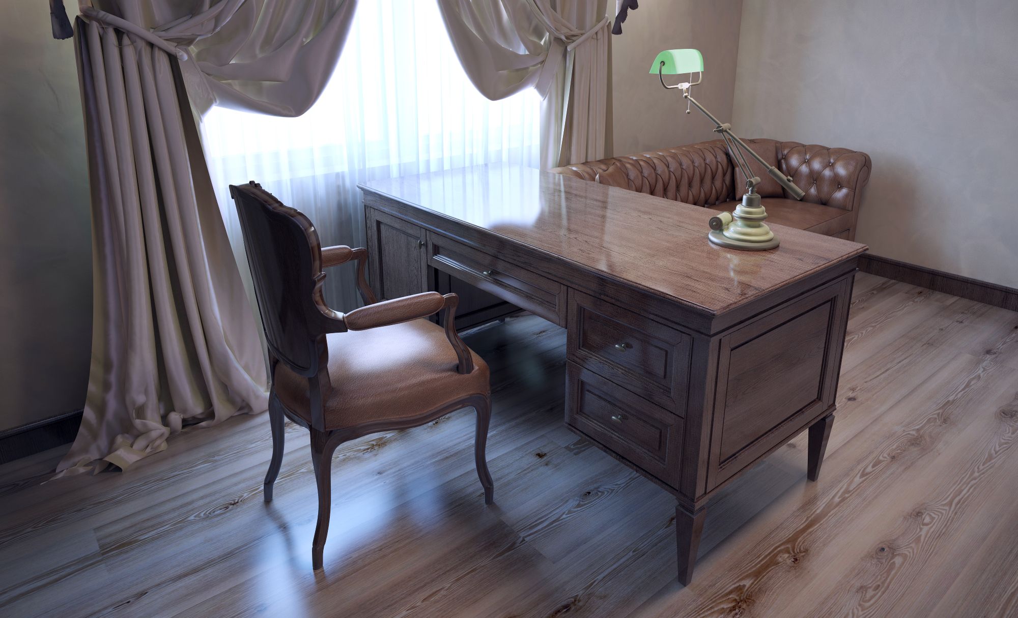 luxury polished work table of oak wood